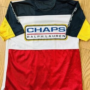 Vintage Ralph Lauren Chaps Shirt Men Medium Red White Blue Jersey Tee Flag Y2K